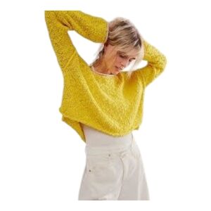 Free People Rosie Sweater in Chutney Yellow and Biege Combo - Large - NWOT